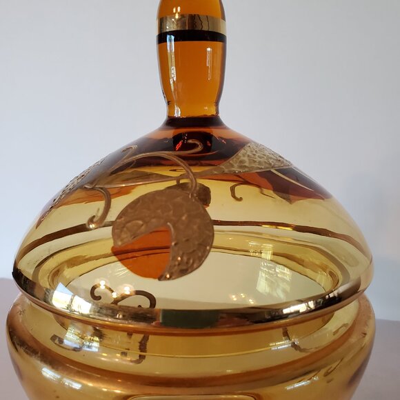 Vintage Amber Embelished Lidded Candy Dish 8.5 Inches Tall - Picture 3 of 16